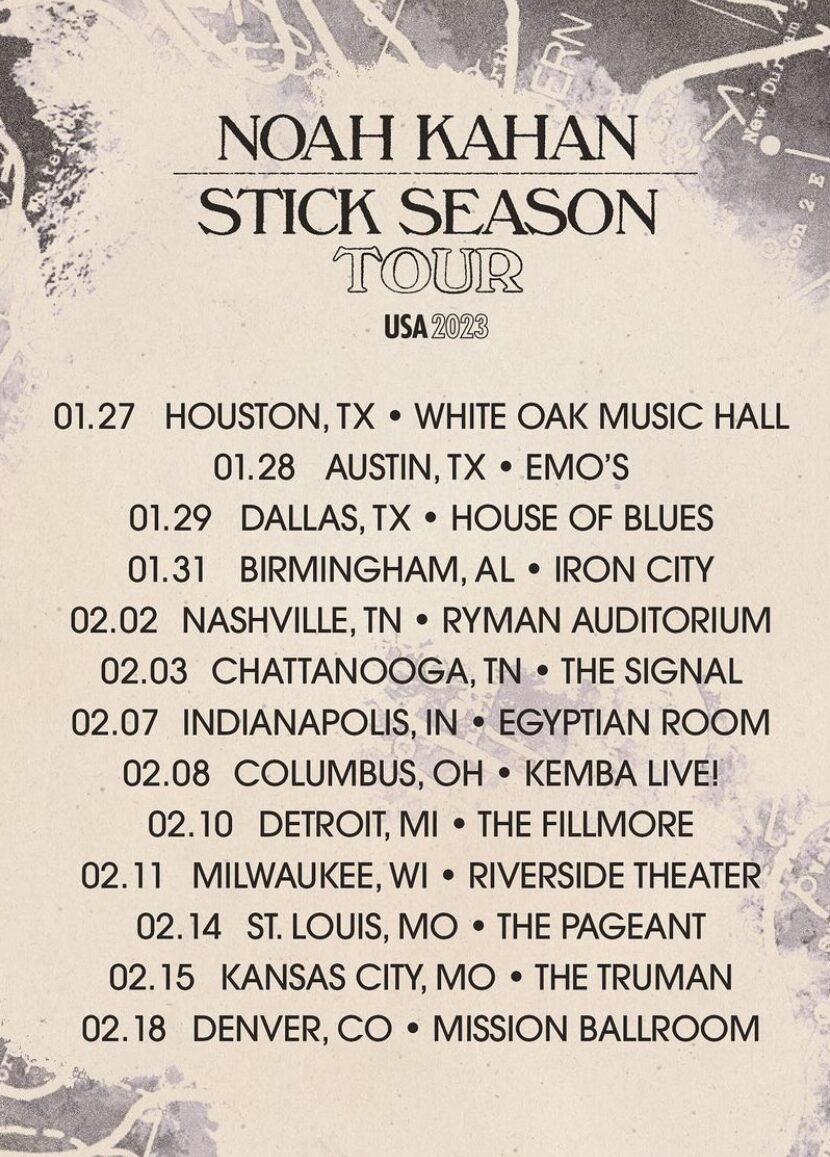 Noah Kahan Stick Season tour 2023 songs